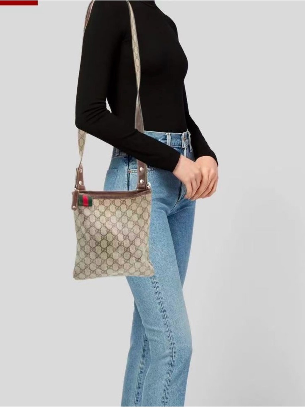 Authentic Gucci GG Monogram Supreme Sherry Web Messenger Crossbody